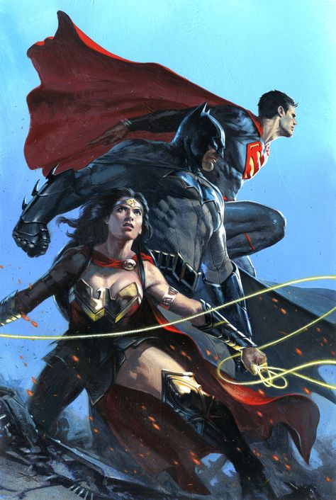 FANART: The Trinity by Gabriele Dell'otto - Imgur Art Dc Comics, Superman And Wonder Woman, Dc Trinity, Martian Manhunter, Univers Dc, Superman Wonder Woman, Arte Dc Comics, Batman Beyond, Bd Comics