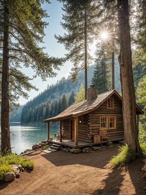 Sunlit Forest Hideaway 🌲🏠 Log Cabin Photography, Sunlit Forest, Tiny Log Cabins, Colorado Cabins, Timber Cabin, Cozy Log Cabin, Little Cabin In The Woods, Summer Cabin, Cabin Aesthetic