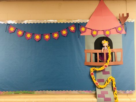 Fairy Tales Bulletin Board Ideas, Rapunzel Classroom Theme, Rapunzel Bulletin Board, Fairytale School Theme, Tangled Bulletin Board, Fairytale Bulletin Board Ideas, Fairytale Classroom, Disney Bulletin Boards, Preschool Bulletin Board