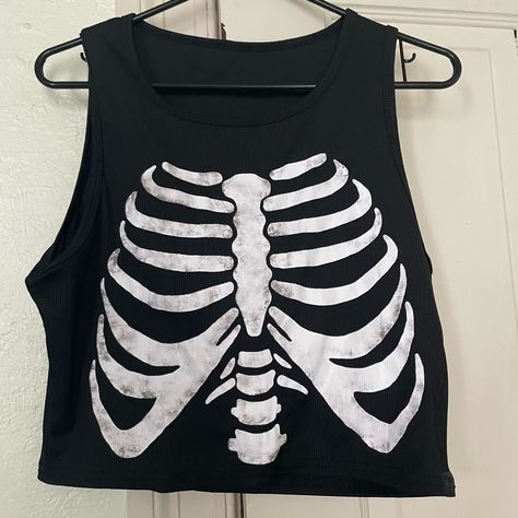 Never Worn; Great Conditions Masc Shirts, Scary Marlowe, Mall Goth Clothes, Satanic Clothes, Persona Inspiration, Skeleton Shirt Outfit, Weird Accessories, Skeleton Outfit, Skeleton Tank Top