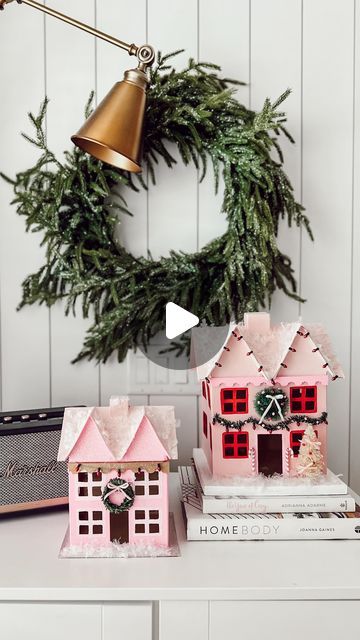 JAMIE THORPE | HOME DECOR | COASTAL LIVING | SHOPPING FINDS on Instagram: "DIY CHRISTMAS HOUSES 🏠 🎄🎅🏽❤️✨🎁  Sharing 2 of the 3 DIY holiday houses I made using paper mache houses, acryclic paint, wire craft garland, candy canes, scalloped trim and glitter from Hobby Lobby. Tiny string lights and snow from Michaels.   What do you think? 😊✨  Stay tuned for the third one I made I will share it soon…." Michaels Christmas Houses, Diy Christmas Houses, Paper Mache Houses, Tiny String Lights, Craft Garland, Crafts 2024, Holiday Houses, Home Decor Coastal, Paper Mache Christmas