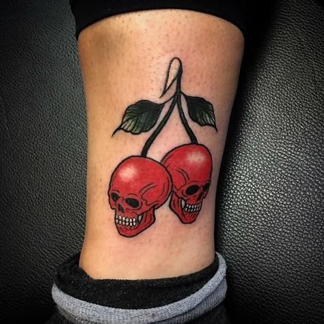 Tattoo work b Cherry Skulls, Skulls Tattoo, Small Dragon Tattoos, Cherry Tattoos, Tatuaje A Color, B Tattoo, Classic Tattoo, Aesthetic Tattoo, Tattoo Work