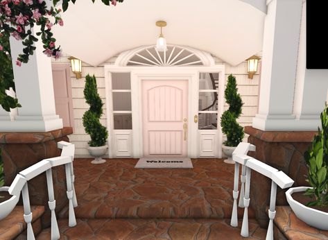 Bloxburg front entrance|roblox|made by me :D Bloxburg Front Door Ideas Outside, Bloxburg House Entrance Ideas Outside, Bloxburg Entrance Ideas Outside, Front Porch Ideas Bloxburg, Bloxburg Front Entrance Ideas, Porch Bloxburg, Entrance Bloxburg, Bloxburg Front Door Ideas, Bloxburg Porch Ideas