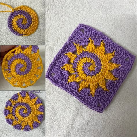 Spiral Granny Square, Sun Granny Square, Spiral Crochet Pattern, Granny Cardigan, Spiral Sun, Crochet Spiral, Granny Square Pattern Free, Spiral Crochet, Granny Square Tutorial