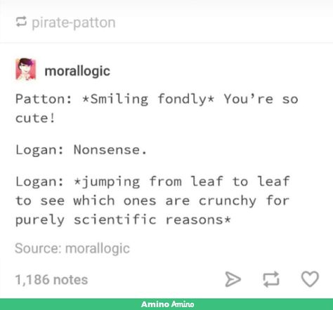 Patton: "Oh yeah, you're cute." Logan: *Shaking a few leaves out of his hair* FALSEHOOD! Sanders Sides Logan X Patton, Patton X Logan, Logan X Patton, Sanders Quotes, Male Names, Logan Sanders, Sanders Sides, Thomas Sanders, Sander Sides