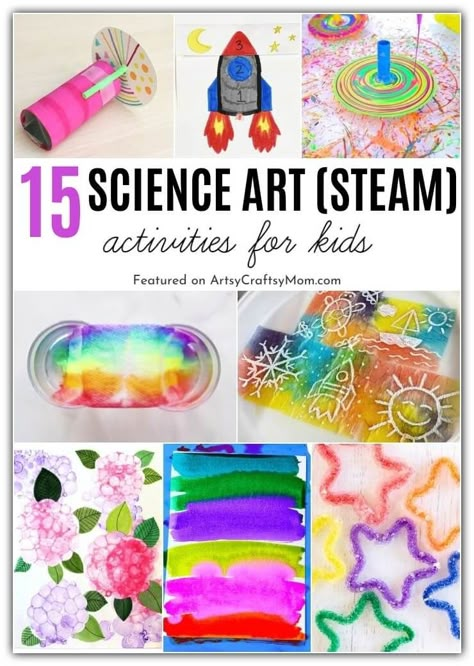 STEM becomes STEAM as we integrate science with art in these awesome science art projects for kids! Get ready to get your mind blown! Science Art Activities, Science Art Projects For Kids, Outdoor Science Activities, Steam Bins, Stem Challenges For Kids, Edible Sensory Play, Kids Sports Crafts, Math Art Activities, Preschool Outdoor Activities