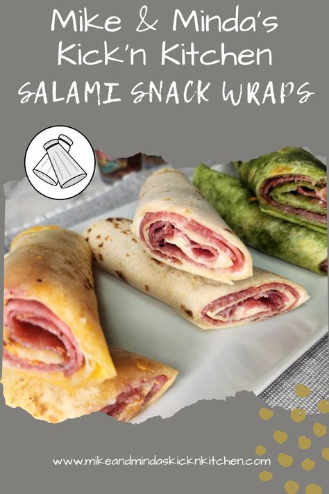 Looking for an easy snack that takes less than 5 minutes to whip up? Look no further than our Salami Snack Wraps. Salami Wraps, Spinach Tortilla Wraps, Snack Wraps, Salami Sandwich, Tropical Fruit Salad, Spinach Tortilla, Snack Wrap, Potluck Ideas, Lunch Wraps