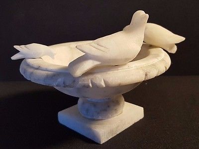 Miniature-Carved-Marble-Alabaster-Model-Doves-of-Pliny-Urn-Bird-Bath-Italy Bird Bath, Marble, Miniatures, Carving, Collectibles, Statue, Bath, Sculpture, Italy