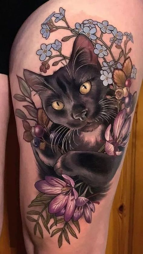 A Complete List of Tattoo Styles (And Their Rules) | Tattooing 101 Black Cat Leg Tattoo, Watercolor Cat Tattoo, Cat Portrait Tattoos, Trippy Cat, Cute Cat Tattoo, Black Cat Tattoos, Cat Tattoos, Cat Tattoo Designs, Tatuaje A Color