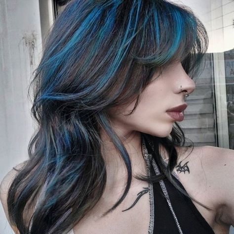 Haircut Wolfcut, Layers Haircut, Hair Stripes, Blue Hair, Follow For More, Black Hair, A Woman, Stripes, Hair