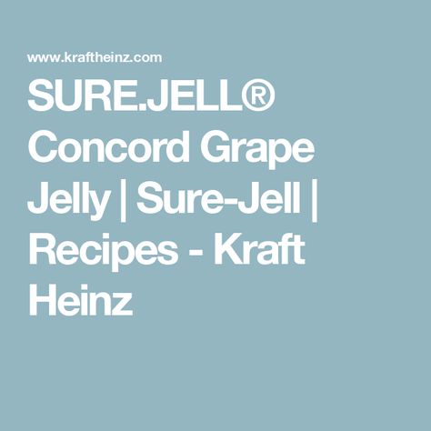 SURE.JELL® Concord Grape Jelly | Sure-Jell | Recipes - Kraft Heinz Grape Jelly Recipe With Sure Jell, Sure Jell Grape Jelly Recipe, Sure Jell Recipe, Concord Grape Jam, Grape Jelly Recipe, Muscadine Jelly, Homemade Grape Jelly, Concord Grape Jelly, Canning Jam Recipes