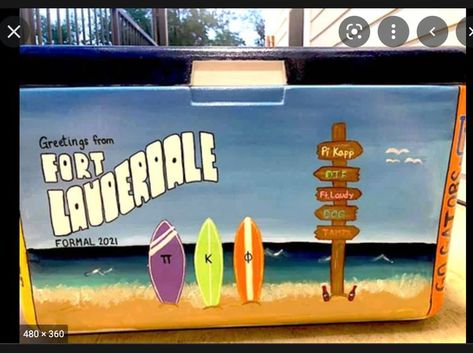 Beach Frat Cooler, Cooler Painting Ideas, Painted Fraternity Coolers, Formal Coolers, Sorority Coolers, Frat Formal, Fraternity Cooler, Cool Forts, Painted Coolers