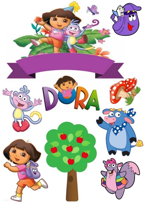 Dora Cake Topper Printable, Dora The Explorer Cake Topper Printable, Dora Theme Cake, Disney Birthday Quotes, Dora Birthday Cake, Sofia Birthday Cake, Paw Patrol Birthday Party Cake, Anchor Stencil, Graduation Cake Designs