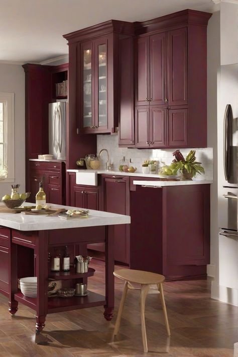 Kitchen cabinet refinishing, kitchen renovation services, kitchen remodel ideas, custom kitchen cabinets Wine Colored Kitchen Cabinets, Maroon Cabinets, Agreeable Gray Walls, Alabaster Cabinets, Color Kitchen Cabinets, Burgundy Kitchen, Kitchen Cabinet Paint, Stylish Kitchen Design, Paint Guide