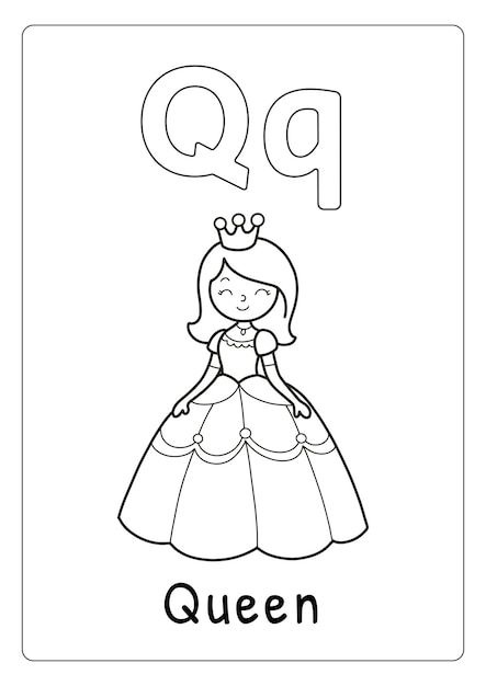 Alphabet letter q for queen coloring pag... | Premium Vector #Freepik #vector #worksheet #fun-learning #kids-worksheet #kindergarten-school Q Is For Queen, Free Printable Alphabet Worksheets, Queen Drawing, Kindergarten Coloring Pages, House Colouring Pages, Preschool Activities Toddler, Letter Q, Alphabet Flashcards, Alphabet Coloring Pages