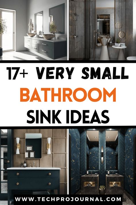 VERY SMALL BATHROOM SINK IDEAS Small Sink Ideas Bathroom, Small Bathroom Two Sinks, Small Bathroom Sinks Ideas, Sink Nook Bathroom, Banjo Countertop Bathroom Small Spaces, Narrow Sink For Small Bathroom, Off Centered Bathroom Sink, Sink Outside Of Bathroom, Corner Bathroom Sink Ideas