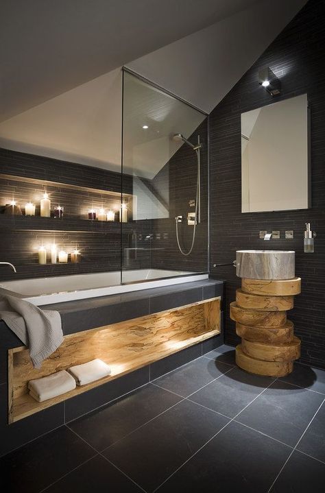 Love the open storage under the tub with built in lighting Unique Bathrooms, Top Bathroom Design, Bathroom Design Small Modern, Modern Small Bathrooms, Bad Inspiration, Unique Bathroom, Bathroom Spa, Small Bathroom Design, Small Bathroom Remodel