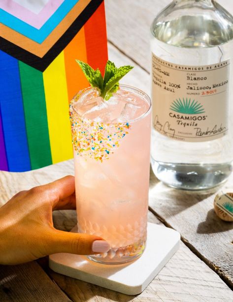 Best Pride Month Cocktail (Casa Pride Paloma) - Parade: Entertainment, Recipes, Health, Life, Holidays Pride Month Cocktails, Pride Cocktail Recipes, Pride Drinks, Pride Cocktails, Paloma Bar, Watermelon Cocktail Recipes, Entertainment Recipes, Rainbow Cocktail, Pride 2024