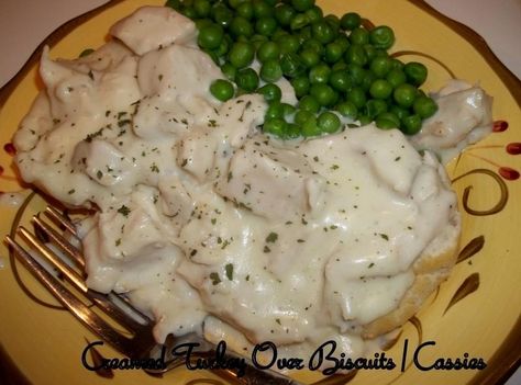 This is a wonderful recipe to use up that leftover turkey or chicken....DELISH!Sometimes I add veggies to the dish...great either way...enjoy! Recipes For Biscuits, Creamed Turkey, Turkey Breast Recipe, Leftover Turkey Recipes, Just A Pinch Recipes, Order Pizza, Biscuits Recipe, Chicken Slow Cooker Recipes, Just A Pinch