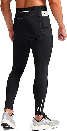 Pudolla Men's Thermal Running Tights with 3 Zipper Pockets Workout Compression Leggings Cycling Pants for Men Hiking Jogging Technical Compression Leggings For Gym, Full-length Compression Leggings For Athleisure, Men’s Leggings, Full-length Compression Tights For Jogging, Compression Full-length Elastane Leggings, Lulu Fits, Mens Compression Pants, Winter Training, Cycling Pants