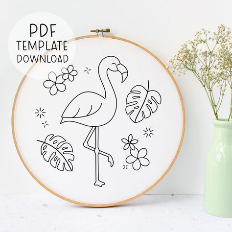 Flamingo Embroidery Pattern Download, Summer Embroidery Design, Ocean Embroidery Design, Beach Lover Hand Embroidery Flamingo Lover Gift Flamingo Embroidery Design, Flamingo Embroidery Pattern, Embroidery Flamingo, Ocean Embroidery, Flamingo Embroidery, Animal Embroidery Patterns, Lovers Hands, Summer Embroidery, Animals Embroidery