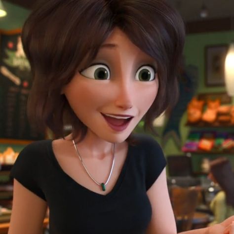 Pixar Aunt Haircut, Aunt Cass Big Hero 6, Cass Hamada, Aunt Cass, Women Characters, Christian Cartoons, Big Face, Hero 6, Big Hero 6