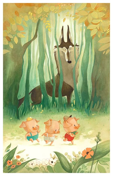 The Three Little Pigs, Story Books Illustrations, 동화 삽화, Illustration Art Kids, Pig Illustration, Professional Watercolor, Picture Books Illustration, Forest Illustration, Book Illustration Art