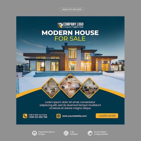 Property Ads, Art Deco Design Graphics, Real Estate Banner, Modern Homes For Sale, Photoshop Tutorial Typography, Real Estate Marketing Design, Social Media Branding Design, Poster Template Design, Portfolio Template Design