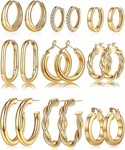 Teen Girl Jewelry, Chunky Gold Hoop Earrings, Gold Jewelry Gift, Women Friends, Chunky Hoop Earrings, Hoop Earring Sets, Hypoallergenic Earrings, Sensitive Ears, Gold Hoop