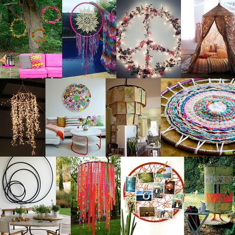 DIY Projects with Recycled Hoops Hola Hoop Chandelier, Hola Hoop Diy, Hula Hoop Dream Catcher Diy, Diy Ring Of Fire Hula Hoop, Dream Catcher Hula Hoop Diy, Hula Hoop Rug, Arts And Crafts Projects, Ornament Wreath, Hanging Decor