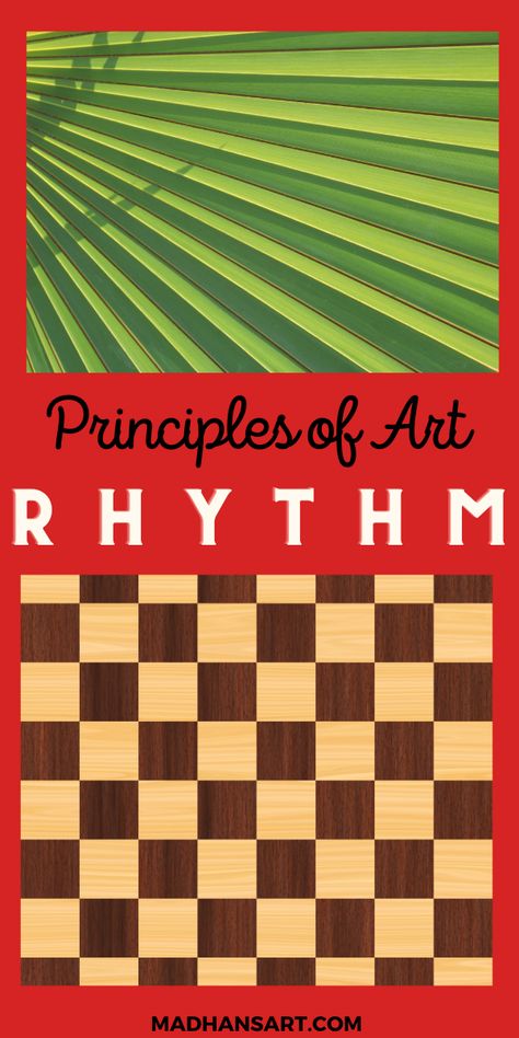 Rhythm in art is important because it can make a piece more interesting to look at. It might be the lines, or colors that create this rhythm. A lot of times we see patterns and rhythms in nature - like waves crashing on the beach, trees swaying in the breeze, and shadows created by sunlight passing through leaves. This pin explores how these elements are used in some famous works of art! #Madhansart #rhythminart #principlesofart Rhythm Art Design, Rhythm Drawing Ideas, Rhythm Art Ideas, Rhythm And Movement Art Projects, Principles Of Art Rhythm, Line And Rhythm Art, Rhythm Art Design Pattern, Rhythm Art Drawing, Principles Of Design Rhythm