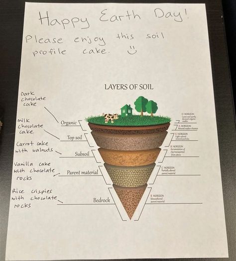 Soil Profile Cake Soil Profile Drawing, Earth Day Cake, Soil Profile, Soil Classification, Nature Lessons, Project Cover, Project Cover Page, Book Art Projects, Profile Drawing