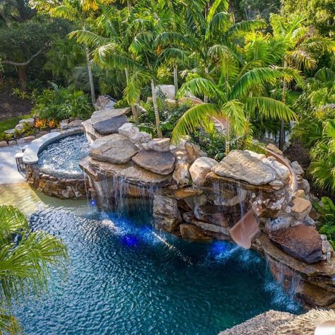 Pool Design Modern, Insane Pools, Garden Pool Design, Luxury Pools Backyard, Dream Backyard Pool, Lagoon Pool, Pool Waterfall, Luxury Pools, Backyard Pool Landscaping