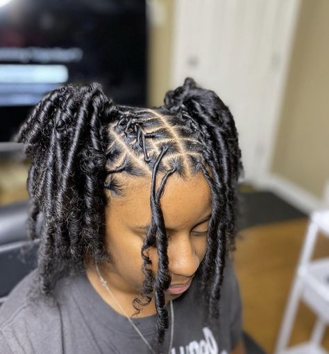 Starter Locs Styles Two Ponytails, Cute Easy Loc Styles For Women, Back To School Dread Loc Hairstyles, Short Locs Ponytail Styles, Dread Loc Style, Back To School Dreadlock Hairstyles, Lock Retwist Styles, Small Locs Black Women Styles, Retwisted Locs Style