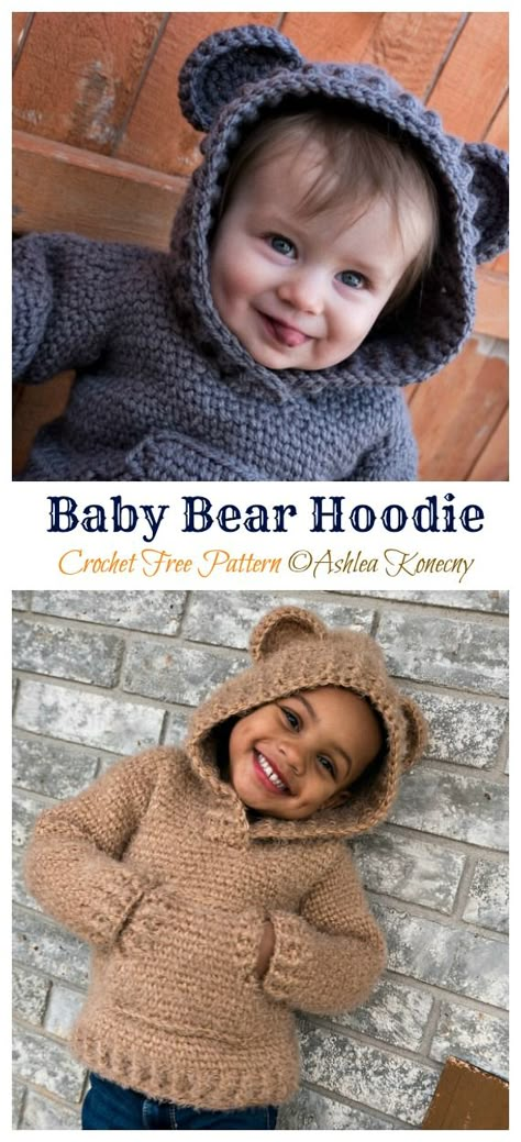 Baby Bear Hoodie Sweater Crochet Free Pattern - Crochet & Knitting Crochet Baby Boy Sweaters Free Patterns, Crochet Baby Sweater Patterns Free, Free Blanket Yarn Crochet Patterns, Crochet Sweater For Baby, Baby Clothes Crochet Pattern, Baby Boy Crochet Hat Pattern Free, Crochet Baby Gifts Boy, Baby Gift Crochet Patterns Free, Crochet Sweater Kids