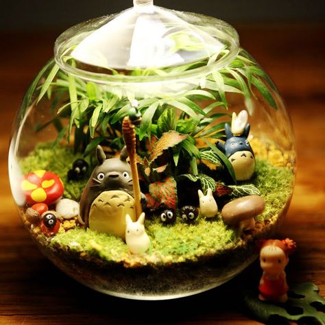 My Neighbor Totoro Terrarium, Totoro Fish Tank, Studio Ghibli Terrarium, Anime Terrarium, Ghibli Terrarium, Kawaii Terrarium, Ghibli Water, Terrarium Aesthetic, Totoro Terrarium