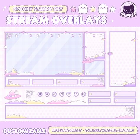 Stream Setup, Twitch Streaming Setup, Sky Overlays, Streaming Setup, Blank Background, Blank Labels, Ghost Halloween, Cute Aesthetic, Social Media Icons