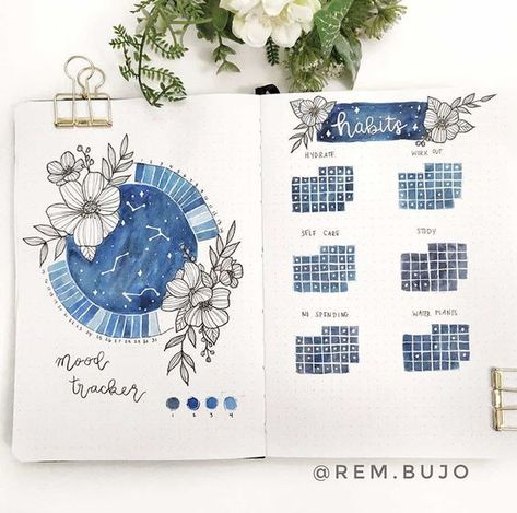 Blue Bullet Journal Theme, Bullet Journal 2024, 2024 Bullet Journal, Journal Ideas Templates, Creating A Bullet Journal, Bullet Journal Cover Ideas, Bullet Journal Ideas Templates, Journal 2024, Bullet Journal Mood Tracker Ideas