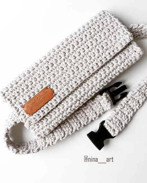 Crochet waist bag. Design by Nina Biserova. 100% cotton. #waistbags #bags #handmadebag #crochetbag #crochet #handmade #knitting #brandbags Macrame Pencil Case, Crochet Waist Bag, Crochet Pencil Case, Simple Bag, Crochet T Shirts, Crochet Clutch, Crochet Handbags Patterns, Crochet Purse Patterns, Crochet Fashion Patterns