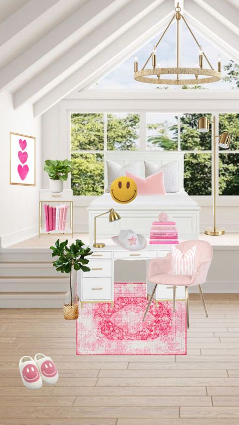 Pink Bedroom Preppy, Preppy Pink Bedroom, Cute Pink Bedroom, Bedroom Preppy, Light Pink Paint, Preppy Bedroom, Pink Sofa, Preppy Pink, Eclectic Bedroom