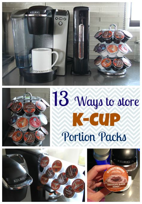 Here are clever ways to store your Keurig K-Cup Portion Packs from upcycled cake pans to drawers under the coffee maker. Keurig Storage Ideas, K Cup Storage Ideas Diy, Diy K Cup Holder, K Cup Storage Ideas, Kcup Storage, Cups Storage, Keurig Pods, K Cup Storage, Keurig Coffee Pods