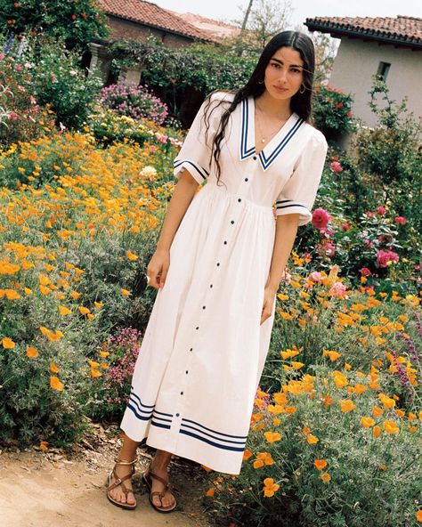 10 Nautical Outfits To Sport All Summer Long Ciao Lucia, Nautical Outfits, Fast Fashion Brands, Sailor Dress, Europe Fashion, Metallic Dress, Midi Length Dress, Latest Outfits, Collar Dress