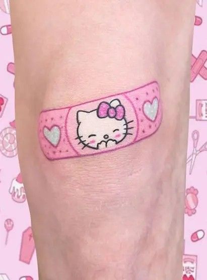 Hello Kitty Tattoo, Kitty Tattoos, Kitty Tattoo, Pink Tattoo, Hello Kitty Tattoos, Kawaii Tattoo, Cute Little Tattoos, Cute Tiny Tattoos, Aesthetic Tattoo