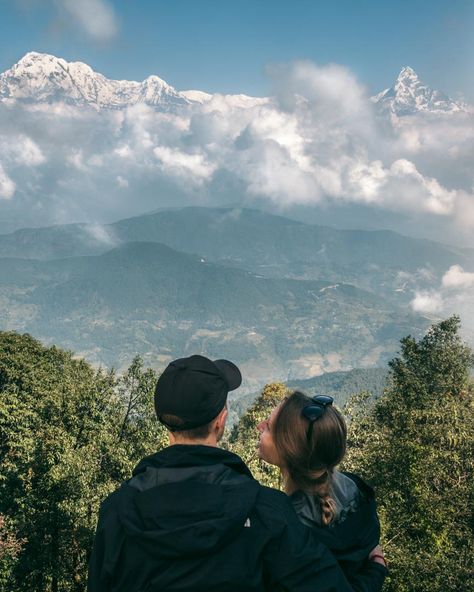 Panchase Peak view #nepal #trek #asia #people Couple Tourist Pictures, Couple Photo Travel, Couple Nature Pictures, Trekking Couple, Mountain Date, Couple Mountain Pictures, Trekking Photos, Nature Date, Trip Couple