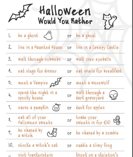 Halloween_would_you_rather_-_new_logo Online Escape Room, Halloween Questions, Icebreaker Games, Would You Rather Game, Fun Halloween Games, Halloween Class Party, Halloween Worksheets, Halloween Classroom, Girl Guide