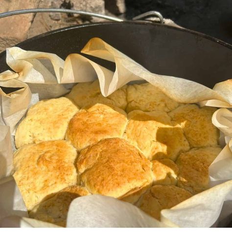 Campfire Cream Biscuits Campfire Biscuits, Whipped Cream Pie, Dutch Oven Uses, Campfire Breakfast, Shortcake Biscuits, Fluffy Biscuits, Cream Biscuits, Muffin Streusel, Lemon Bread