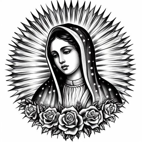 Virgen Mary Tattoo, Mother Mary Tattoos, Illusion Tattoos, Optical Illusion Tattoos, Virgin Mary Tattoo, Traditional Tattoo Designs, Mary Tattoo, Tattoo Lettering Design, Cholo Art