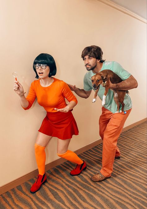 Velma, Shaggy and Scooby Doo cosplay Halloween shirt dog costume Shaggy And Velma Costume Couple, Scooby Shaggy Couple Costume, Couple Halloween Costumes Velma And Shaggy, Shaggy And Scooby Costumes Couple, Shaggy Cosplay, Halloween Costumes Couples Scooby Doo, Velma And Shaggy Costume, Shaggy And Scooby Costumes, Scooby Doo Dog Costume