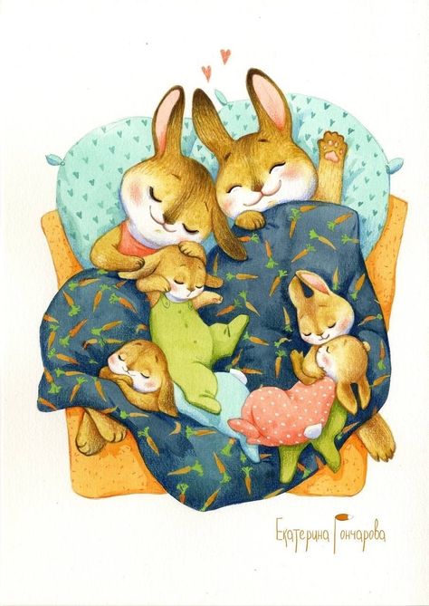 Good Night Family, Book Illustration Design, Rabbit Family, Childrens Books Illustrations, Rabbit Art, Bunny Art, Family Illustration, Painted Books, Cute Little Drawings