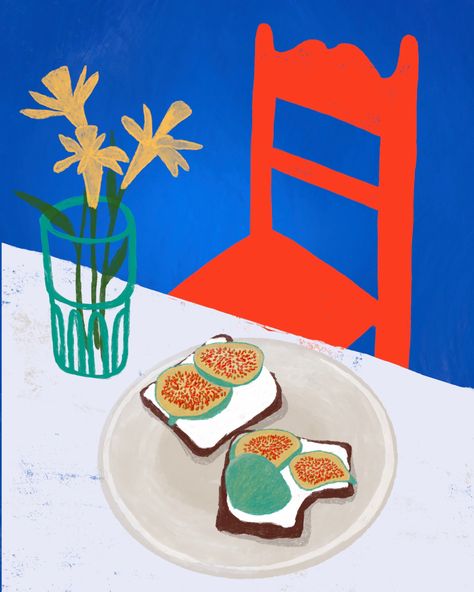 #aesthetic #painting #illustration #morning #breakfast Easy Modern Art Paintings Simple, Breakfast Table Painting, Breakfast Table Aesthetic, Breakfast Artwork, Brunch Illustration, Morning Illustration, Breakfast Illustration, Still Life Illustration, Table Illustration